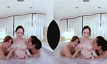 Big-boobed lesbians and toys have fun taking a bath together